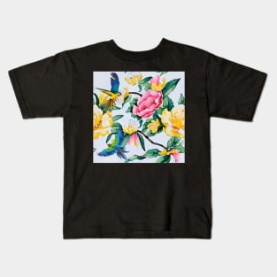 Parrots and flower garden Kids T-Shirt